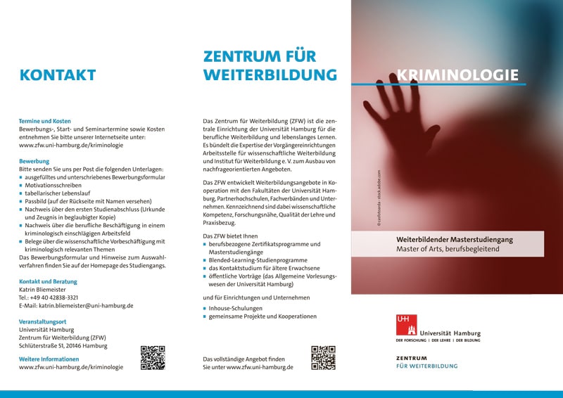 Flyer: Kriminologiestudium in Hamburg (WBMA)
