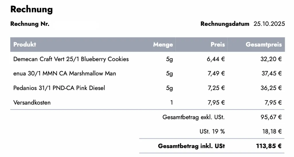 Rechnung Cannabis