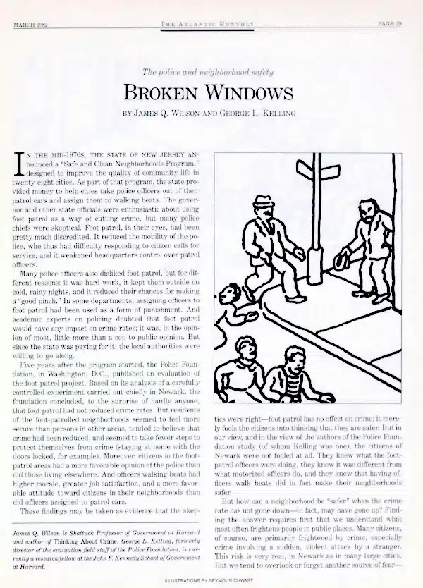 Erstveröffentlichung des Broken-Windows-Artikels von James Q. Wilson und George L. Kelling im Atlantic Monthly (1982)