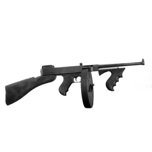Thompson-Maschinenpistole (“Tommy Gun”), Sinnbild der organisierten Kriminalität während der amerikanischen Prohibition und des Films The Untouchables.