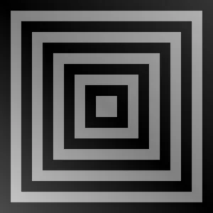 Abstraktes geometrisches Schachtsymbol aus ineinanderliegenden Quadraten als Sinnbild der vertikalen Ebenen in Der Schacht (2019).