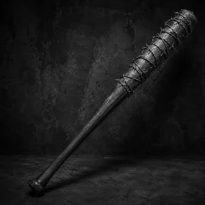 Mit Stacheldraht umwickelter Baseballschläger in Anlehnung an „Lucille“ aus The Walking Dead