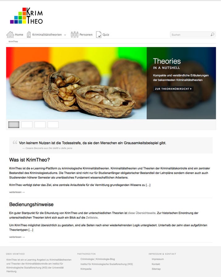 Startseite von KrimTheo – der Vorgängerseite von SozTheo, die 2011 ans Netz ging