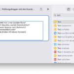 Kurzbefehle-App: Aktion 'Text' mit Prüfungsfragen in Zeilen