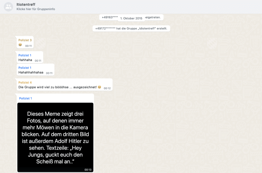 Screenshot der Chatgruppe "Itiotentreff" auf itiotentreff.chat