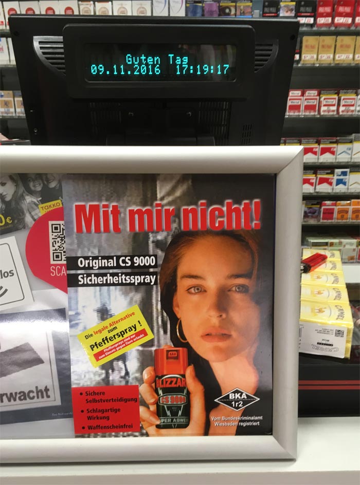 Werbung für Pfefferspray als Beispiel für Schutzverhalten infolge von Kriminalitätsfurcht