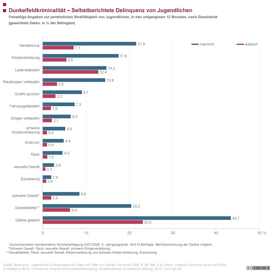 Jugendkriminalität – Dunkelfeldkriminalität – selbstberichtete Delinquenz von Jugendlichen basierend auf einer repräsentativen Schülerbefragung